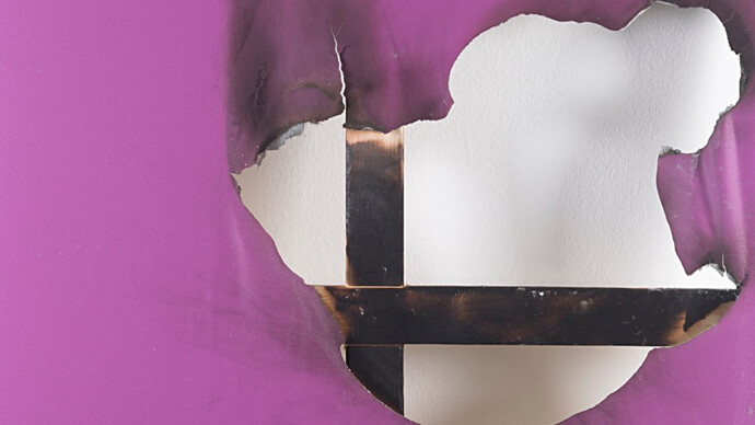 Kasper Sonne, Untitled, 2014, Industrial paint, fire and water, 100 x 75 cm, Courtesy of the artist 