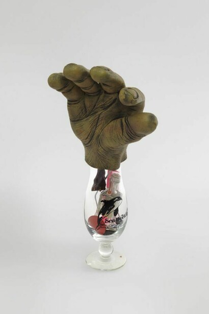 Jack Lavender, BLAHHHHHHHHHHHHHHHH 2013, Glass, rubber hand, comb, coin, marble, chain, coat hanger, scratch coin, metal ball, toy scull, mini tequila bottle, ring pulls, 44x19x19 cm, 17.3x7.5x7.5 ins, AP-LAVEJ-00084