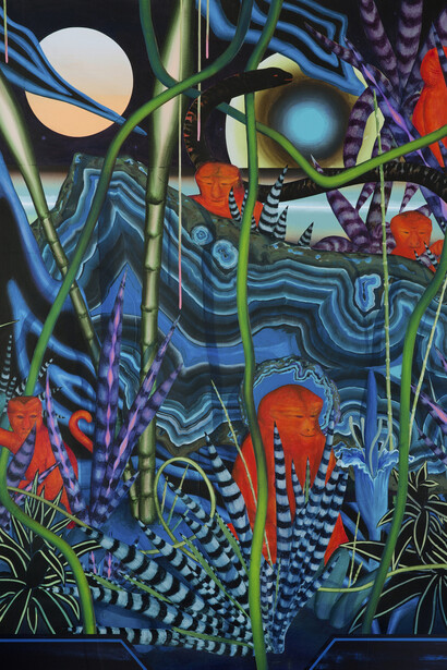 Bruno Novelli, Pedra Azul, 2018, acrylic on canvas, 70 x 58 in (177.8 x 147.32cm).
 
