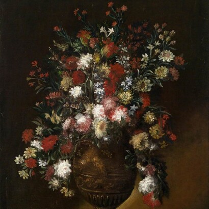 Margherita Caffi, Natura morta con vaso in ottone, 1700 circa, particolare. Collezione privata