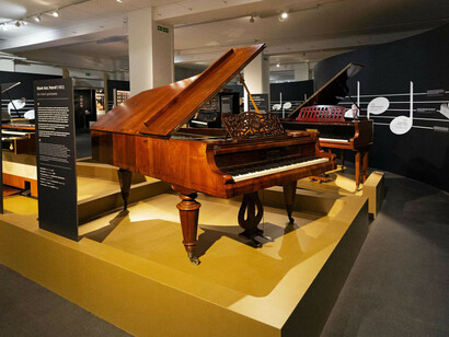 Petrof 160.t Piano as a technical masterpiece, exhibition view. Courtesy of Národní technické muzeum