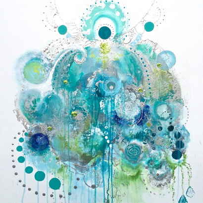 Vibeke Lillefjære, Love is Blue, Acrylic on Canvas, 39.5” x 31.5”, Courtesy of Agora Gallery 