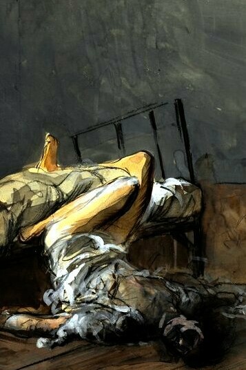 "El suicidio", acuarela sobre crayón negro, Jean Louis Forain, siglo XIX