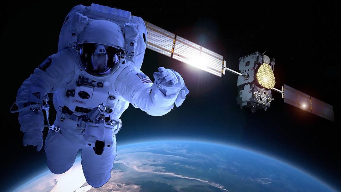 Captivating image of a satellite in the vastness of outer space, symbolizing cutting-edge technology and exploration beyond our Earthly confines