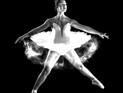 Ballerina jumps in the air