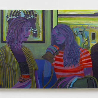 Danielle Roberts,
passing under (moving still), 2023,
acrylic on linen,
36 x 48 in,
91.4 x 121.9 cm. Courtesy of the artist and Micki Meng Gallery