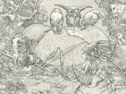 "Pins" by Richard A. Kirk - pen & ink on paper