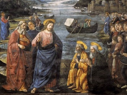 : "Vocazione dei primi apostoli",Domenico Ghirlandaio, 1481, affreso sulla parete nord della Cappella Sistina, Città del Vaticano