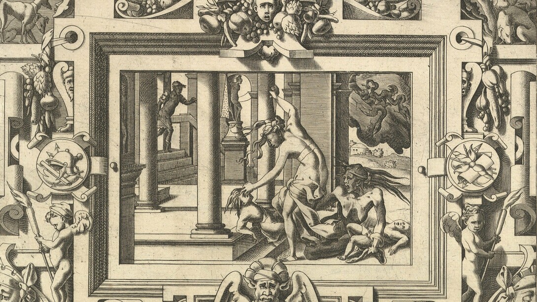 "Medea asesina a sus hijos", grabado, René Boyvin, 1565