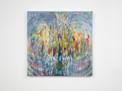 Yassi Mazandi, Warp, 2023, mixed media on canvas, 40x40 inches. Courtesy of the artist and Make Room, LA