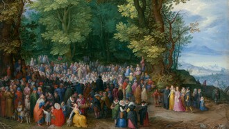 Jan Brueghel il Vecchio, Il discorso della montagna, olio su rame, 1598, Getty Center, Los Angeles, Stati Uniti