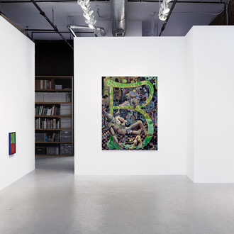 Off Script, curated by Jeannette Bisschops, with works by Art & Language, Joel Dean, Paige K.B., Anna K.E., Christine Sun Kim, Kang Seung Lee, and Sue Tompkins, 2023, installation view. Courtesy of Simone Subal Gallery