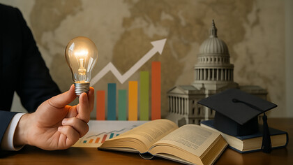 A symbolic representation of how government policy, education, and innovation work together to drive national economic competitiveness