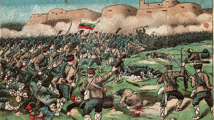 An illustration depicting the Siege of Lozengrad during the Balkan Wars, 1914