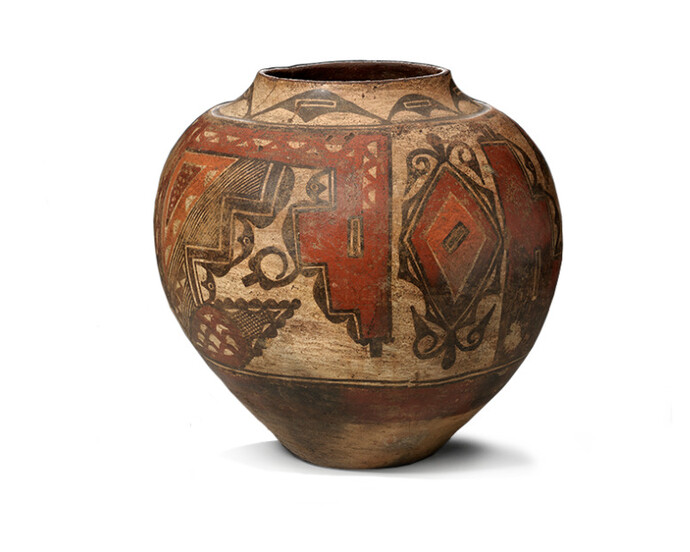 Jar, Santa Ana Polychrome, Santa Ana, New Mexico, ca. 1820. Clay and pigment, height: 14 1/4 inches. Purchase: William Rockhill Nelson Trust, 33-1157.