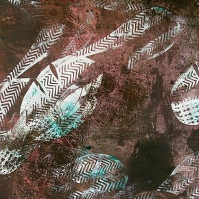 Neil Rumming, Manoeuvres (detail), 2012, acrylic, relief ink on canvas, 71 x 59 in (180 x 150 cm)