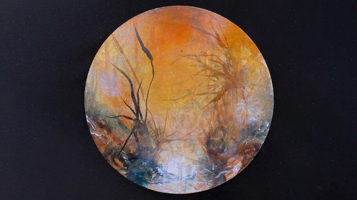 Deedra Ludwig, Opulent, 2021, oil and ink on canvas, 10 x 10 in. Courtesy of Thomas Deans Fine Art