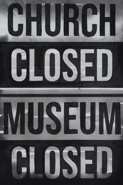 Radenko Milak, April 27, 2020, Church Closed - Museum Closed, 2020, watercolor, 35x25 cm, courtesy PRISKA PASQUER, Cologne