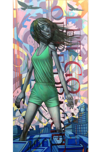 John Park, The Crossing of the First Threshold, Mixed media on wood panel, framed, 24″ x 48″