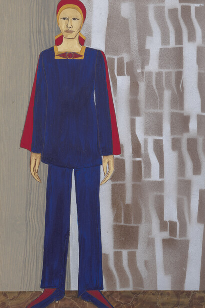 Betye Saar, Antigone: blue red pantsuit (detail), 1970. Courtesy of Roberts Projects