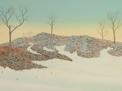 Alan Bray. Clearcut With Wildlife Trees, 2015, casein on panel, 18x24in