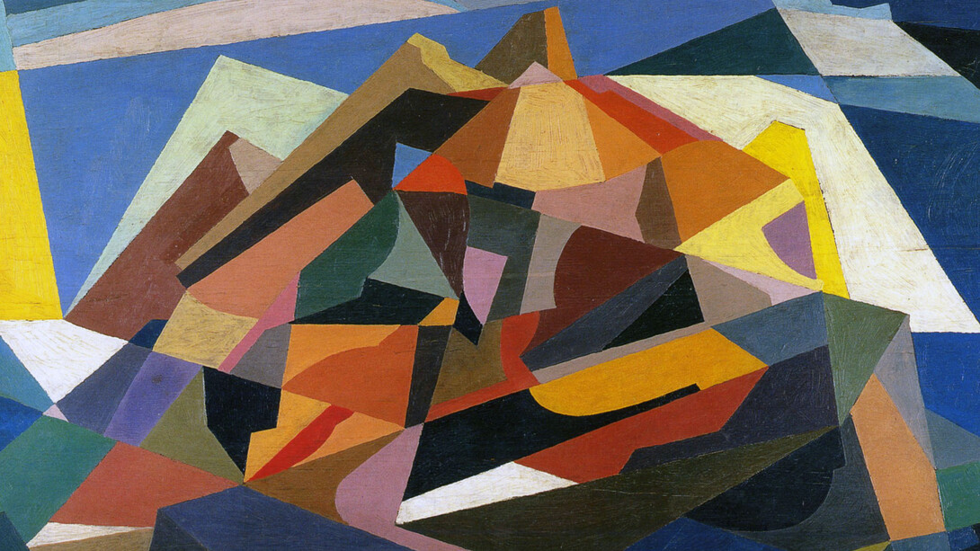 Enrico Prampolini, Simultaneità architettonica,1921 ca, oil on board, 50,8 x 82,4 cm, Collezione M. Carpi, Roma