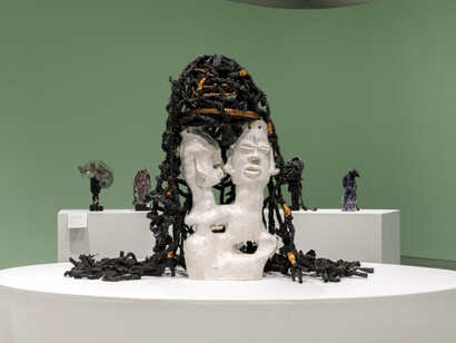 Leilah Babirye, Embaga ya Naki ne Naki (Wedding of Naki and Naki), exhibition view. Courtesy of ICA Boston