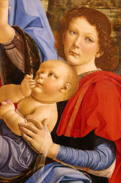 Andrea del Verrocchio, La Virgen y el Niño con dos ángeles, c.1476-1478 (detalle)