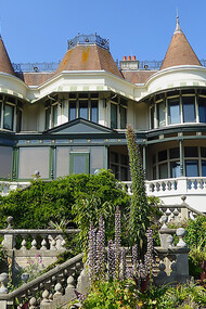 The frontage of the Russell-Cotes Art Gallery and Museum in Bournemouth, Dorset, Britain