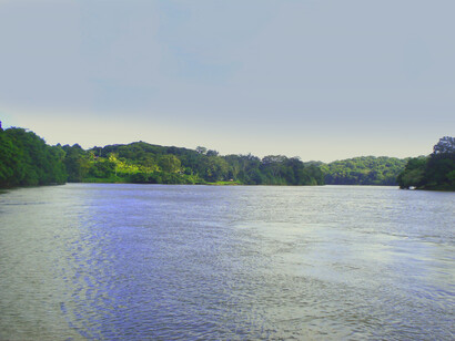 Desembocadura del Sarapiquí, con dicho río en primer plano y el San Juan al fondo. Foto: Luko Hilje
