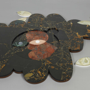 Kasper Bosmans,
Moon Garden (detail), 2024,
marble, quartzite, granite, onyx, water and tears,
148 x 162 x 3 cm,
58 1/4 x 63 3/4 x 1 1/8 in.
Courtesy of the artist and Mendes Wood DM, São Paulo, Brussels, Paris, New York.
Photo credit: Kristien Daem