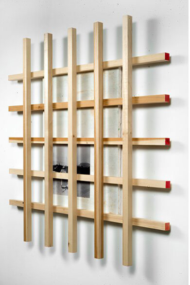 Ken Weathersby, Alternate view: “220 (tns),” 2014, Acrylic on canvas, collage, wood, 36 x 36 inches