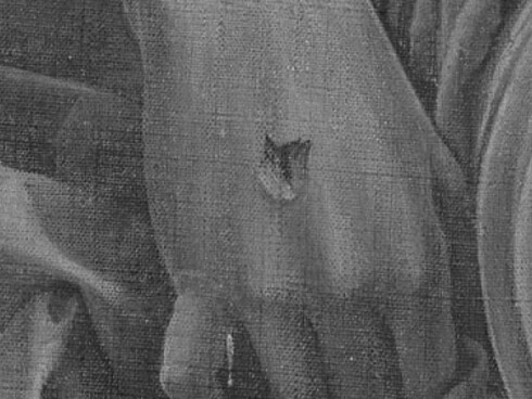 Andrea Mantegna, Il Cristo Morto, Accademia di Brera, Milano, particolare della mano destra del Cristo