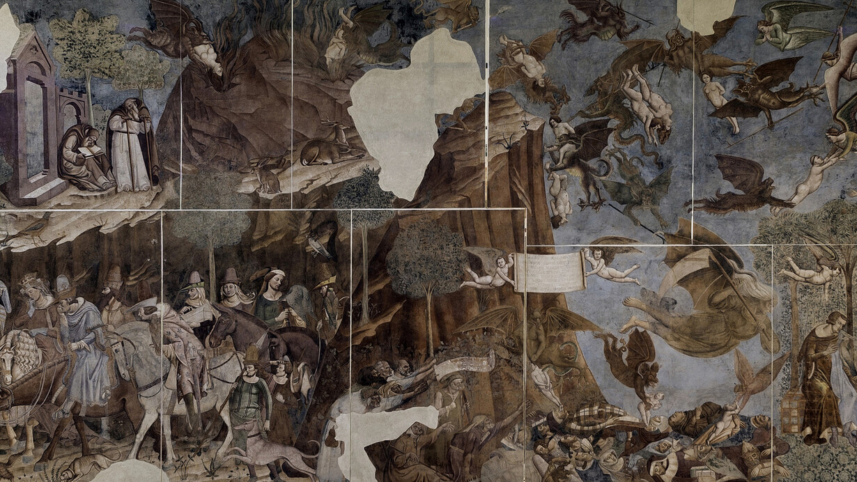 "Trionfo della Morte" attribuito a Buonamico Buffalmacco, durante il restauro