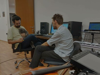 Mitch Ado (left) and Dan Hodd taking a brief break in the studio 
