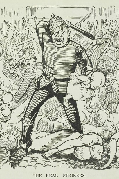 Hard-hitting cartoon from The Lepracaun of October 1913, referring to the police violence against demonstrators at the end of August