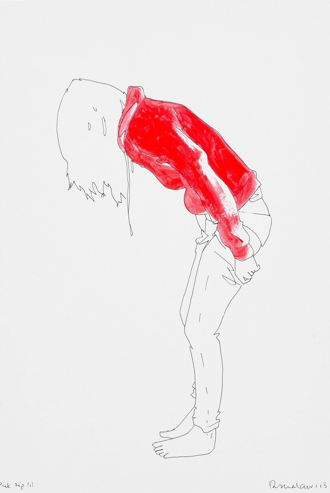 Natasha Law, Pink Zip, 2013, Ink and gloss paint on paper, pentatych, 12 x 8 in / 20 x 31 cm, courtesy of Eleven, London 