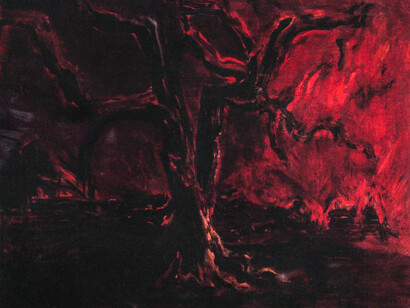 Olive trees Ablaze, oil on canvas, 1988,  90  x 130 cm