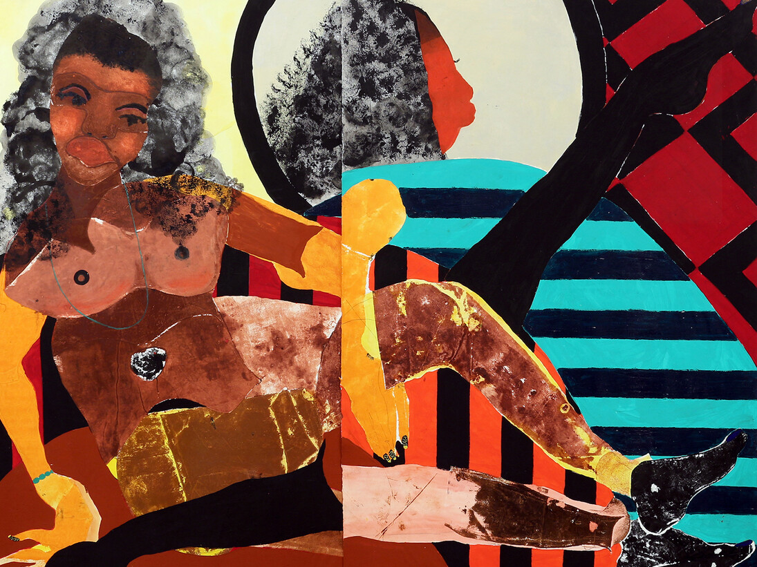 Tschabalala Self, Pieces of Me, 2015, Oil and acrylic on paper, 111.8 x 152.4 cm (44 x 60 in). Courtesy of Friedman Collection. Photograph by Thomas Nelford