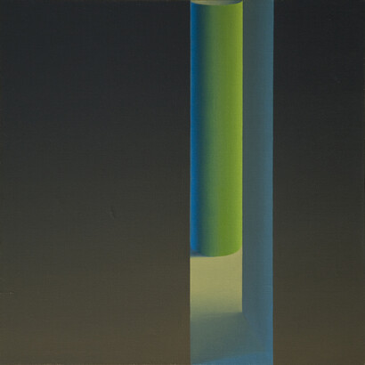 Samia Halaby, Green Cylinder, 1970, Oil on canvas, 53.5 x 53.5 cm
