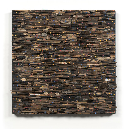 Leonardo Drew b. 1961, Number 10C 數字 10C, 2015, Wood and paint 木材和顏料, 122 x 122 x 18 cm (48 x 48 x 7 in.)