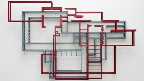 Don Gummer, Falling Water Over Broadacre 2006. Oil on wood, 52 x 84 x 10 inches