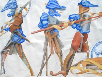 John Kindness, Blinding of Polyphemos (detail). Courtesy of Molesworth Gallery