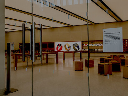 Modern Apple Store interior with minimalist architecture in Amsterdam, Netherlands