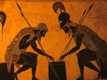 Una ánfora griega con figuras rojas (Aquiles y Áyax) 