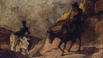 Don Quijote y Sancho vistos por H. Daumier: la novela de Cervantes es considerada la novela más destacada de la literatura en castellano