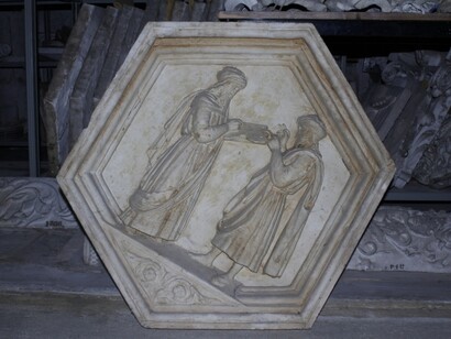 Luca della Robbia,
Euclide e Pitagora
ovvero la geometria e l'Aritmetica,
CALCO formella del Campanile di Giotto.
Liceo Artistico Statale di Porta Romana di
Firenze e Sesto Fiorentino