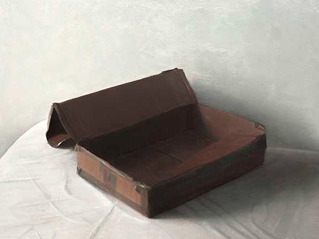 Untitled box (empty), oil on linen, 27 x 34 cm. Courtesy of the Molesworth Gallery