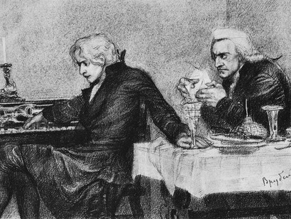 Illustrazione di Vrubel Mikhail, Mozart e Salieri, Scuola Russa, XIX secolo