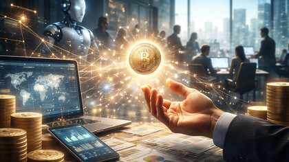 A moment where value floats free of lived reality: money, data, and artificial intelligence converge as symbols of control, while human presence recedes into managed abstraction